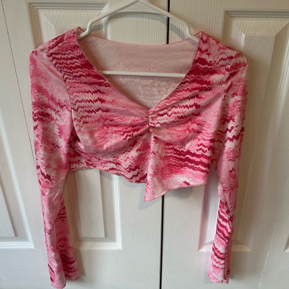 Pink and White Long Sleeve Crop Top - SHEIN size medium